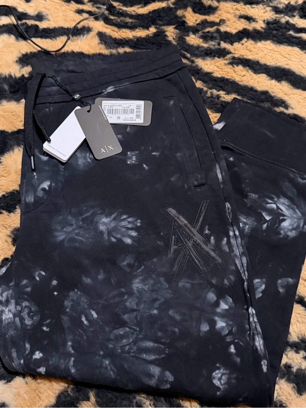 A/X Armani Exchange Men’s Black & White Tie-Dye Joggers